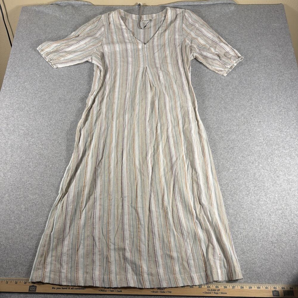 Studio B by Bobeau Dolman Linen Dress Multicolor Pinstripe V-Neck